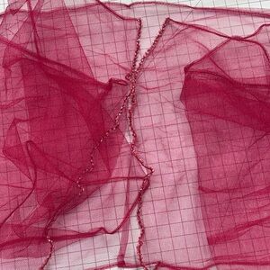 Sheer raspberry Red Fabric scarf wrap with Beaded Detail